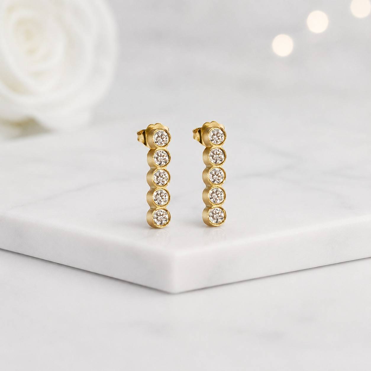 gold stud earrings bar stud earrings vertical earrings bezel earrings crystal earrings round earrings line earrings dainty earrings minimal earrings
