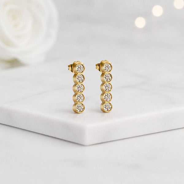 gold stud earrings bar stud earrings vertical earrings bezel earrings crystal earrings round earrings line earrings dainty earrings minimal earrings