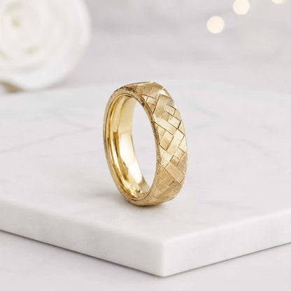 gold wedding band woven gold ring basket weave ring engraved gold ring textured band wide gold ring solid gold wedding band unisex wedding ring mens wedding band womens wedding band