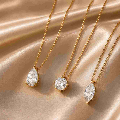 Lab Grown Diamond Gold Necklace, Pear Round & Marquise Pendant Necklace