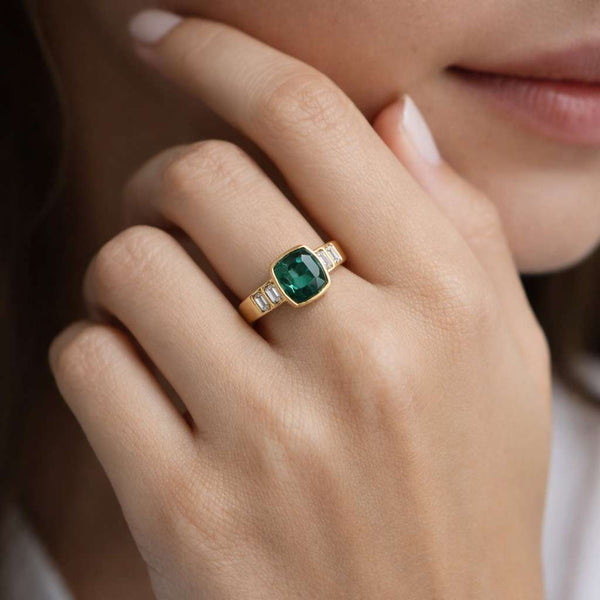 green engagement ring emerald engagement ring emerald solitaire ring green gemstone ring cushion gemstone ring