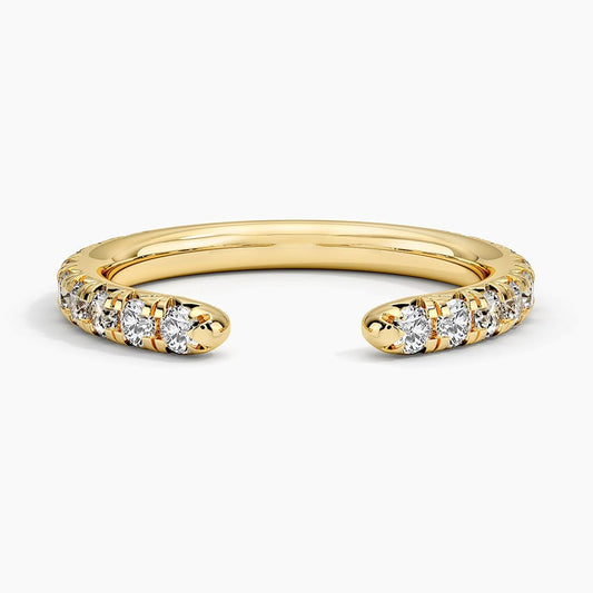 Round Cut Moissanite Diamond Open Cuff Engagement Band