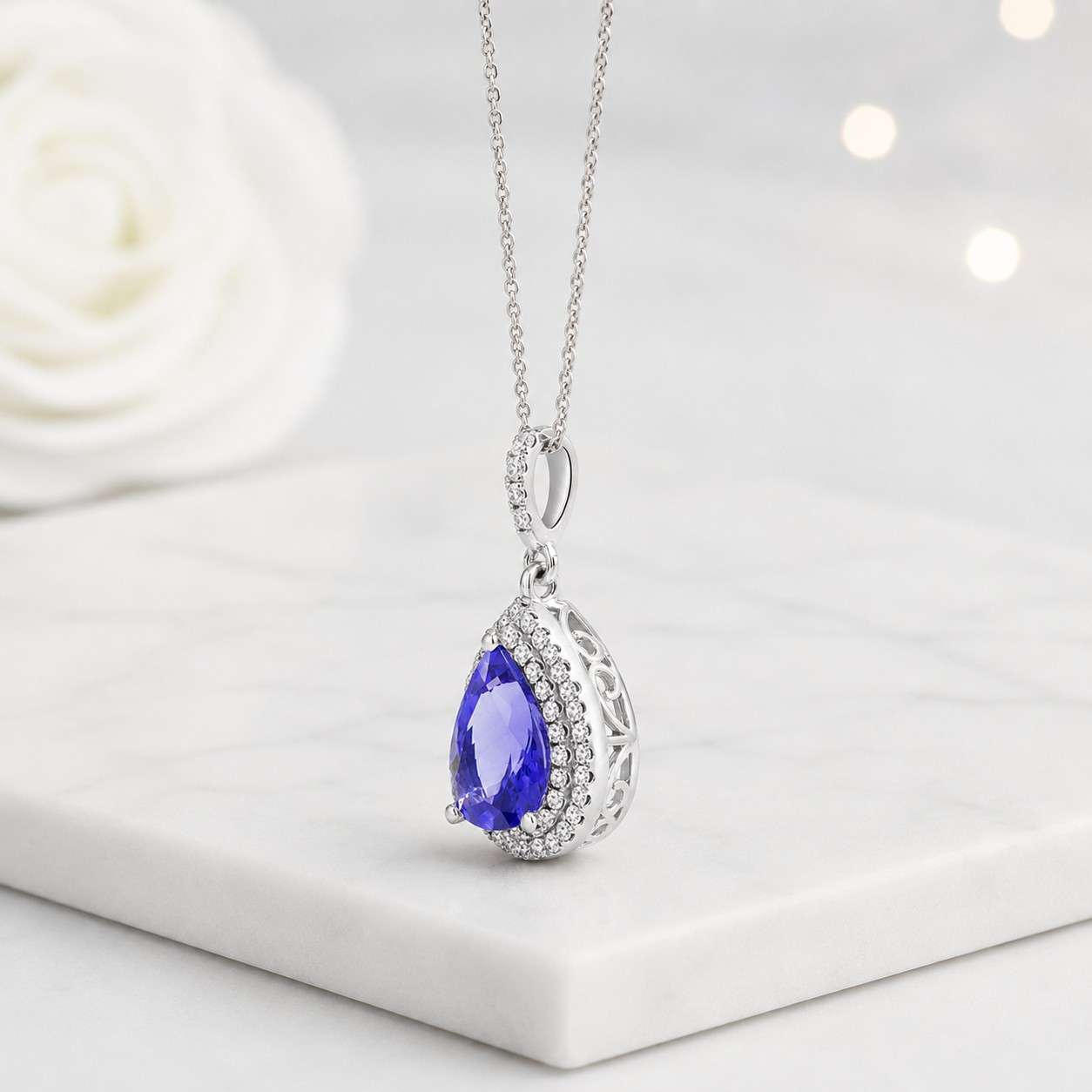 halo necklace sparkling pendant gift necklace daily necklace charm necklace gemstone jewelry blue pendant crystal pendant
