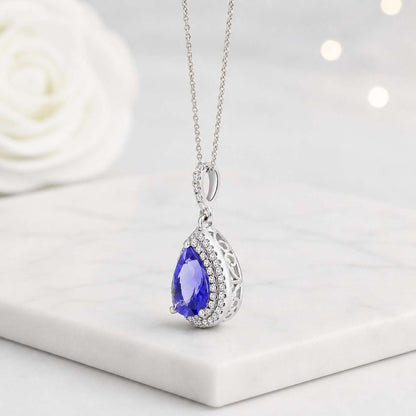 halo necklace sparkling pendant gift necklace daily necklace charm necklace gemstone jewelry blue pendant crystal pendant