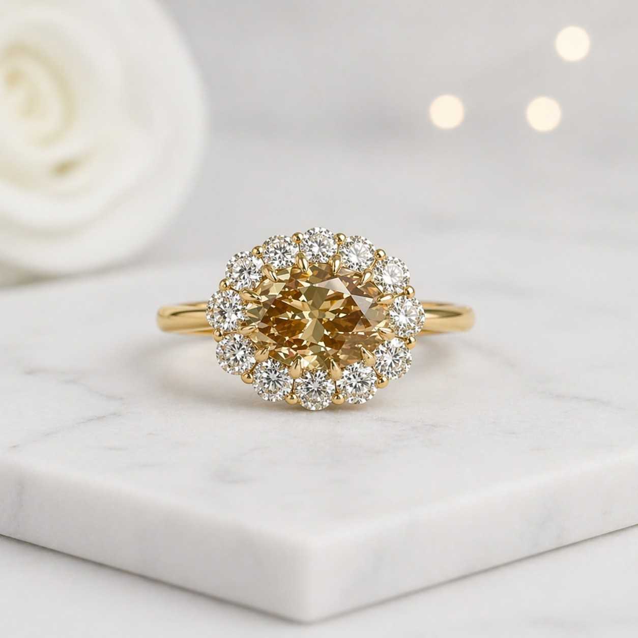 halo ring oval ring gold ring diamond halo ring gemstone ring yellow gold ring statement ring promise ring bridal ring fine jewelry luxury ring cocktail ring vintage ring