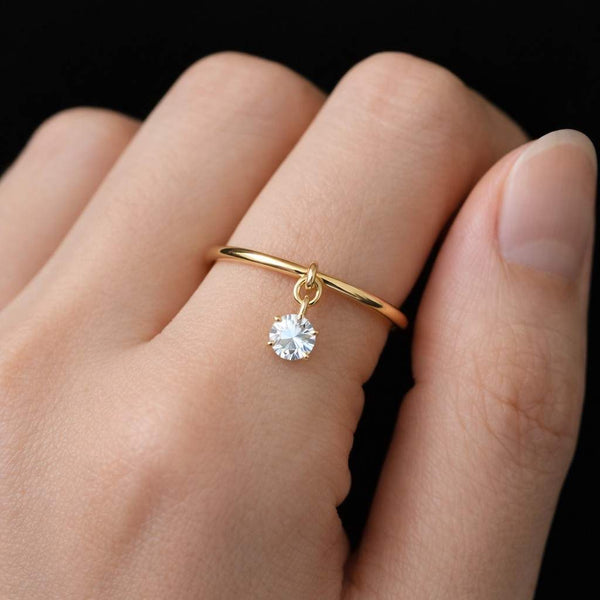 hanging stone ring bezel style ring prong set ring round stone ring skinny ring fine ring ladies ring charm jewelry