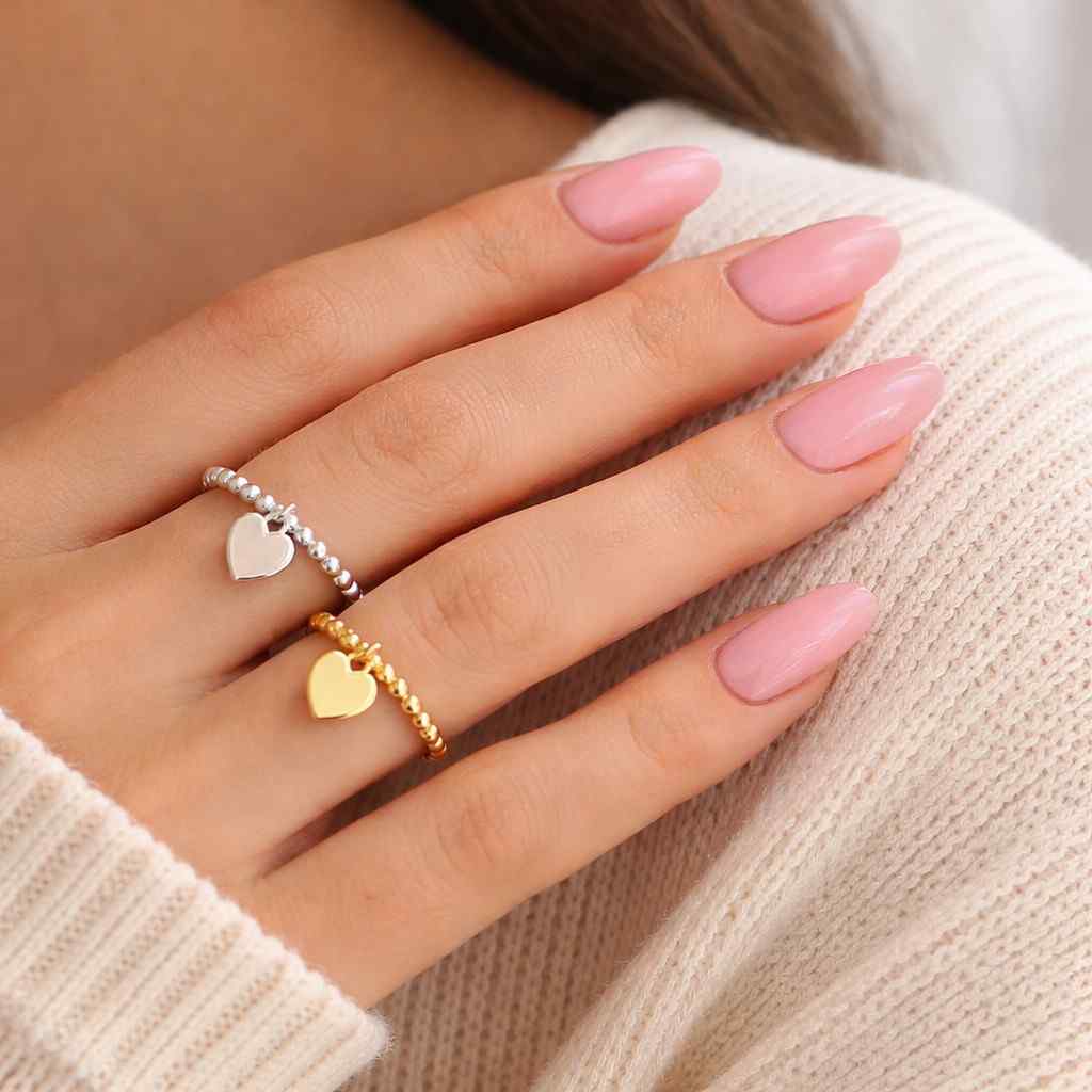heart band ring stretch ring ball bead ring dangling heart ring charm band ring trendy jewelry fashion jewelry heart accessory cute accessory modern jewelry