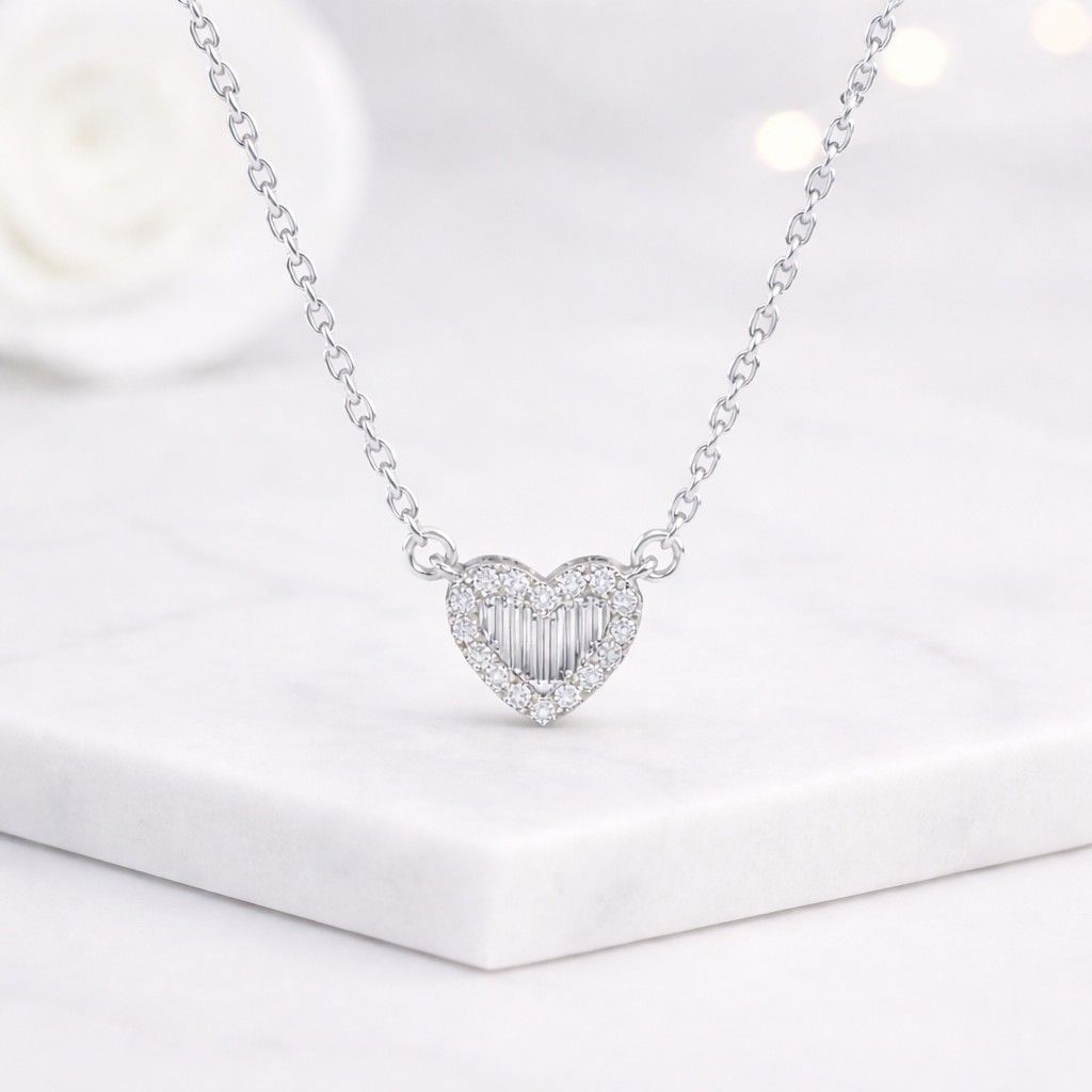 heart charm necklace diamond heart necklace pave heart necklace halo heart necklace floating pendant center stone necklace luxury pendant fine necklace delicate chain elegant charm romantic jewelry women gift necklace