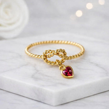 heart charm ring gold heart ring twisted ring rope band ring charm ring dainty ring stackable ring thin band ring minimalist ring women ring promise ring love ring heart jewelry gold jewelry elegant ring