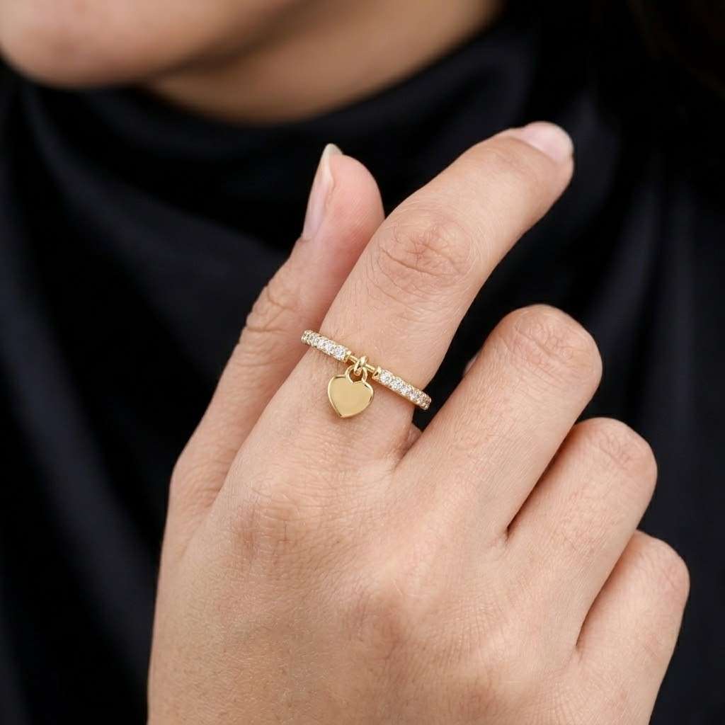 heart charm ring gold jewelry crystal jewelry ring for women dainty jewelry stacking jewelry fine jewelry cute jewelry elegant jewelry modern jewelry minimalist ring simple jewelry