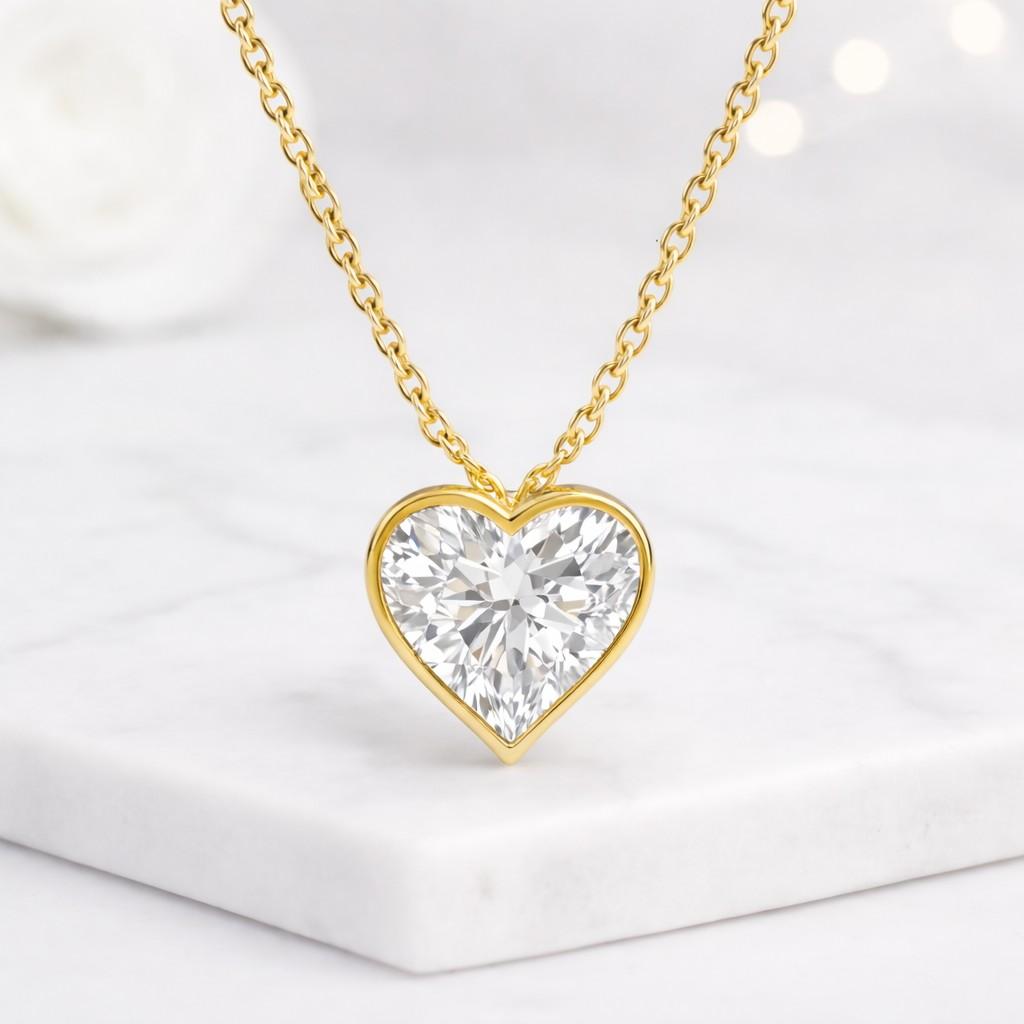heart diamond necklace heart cut necklace solitaire pendant bezel heart necklace floating pendant