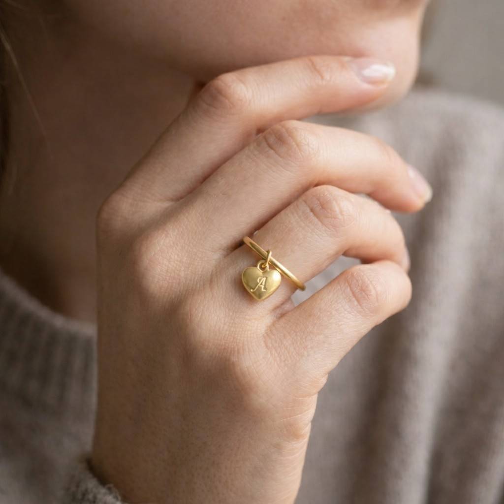 heart initial ring custom letter ring personalized heart ring alphabet charm ring engraved heart ring monogram jewelry silver heart ring