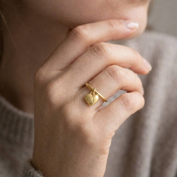 heart initial ring custom letter ring personalized heart ring alphabet charm ring engraved heart ring monogram jewelry silver heart ring