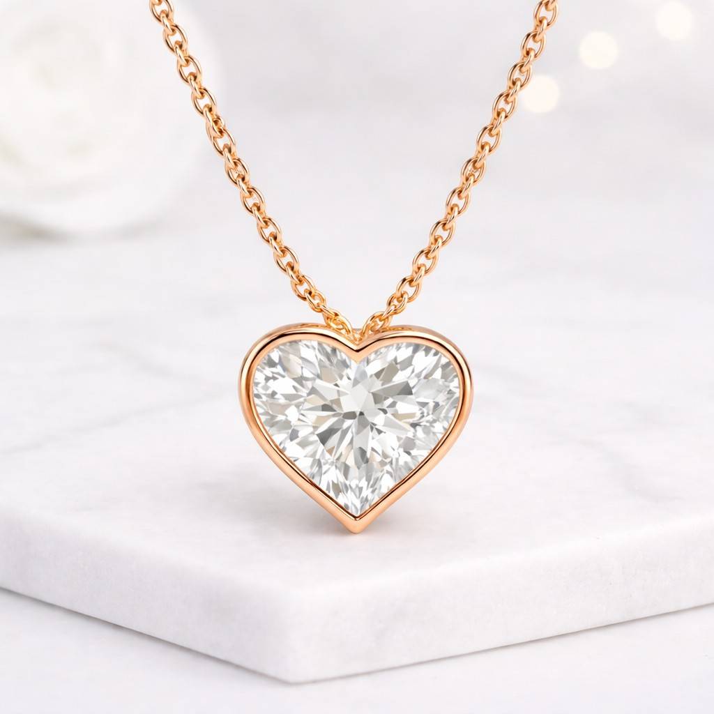 heart necklace heart pendant heart jewelry heart stone necklace lab grown necklace solitaire necklace bezel necklace rose gold necklace dainty necklace