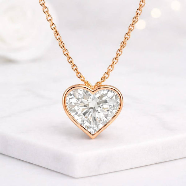 heart necklace heart pendant heart jewelry heart stone necklace lab grown necklace solitaire necklace bezel necklace rose gold necklace dainty necklace