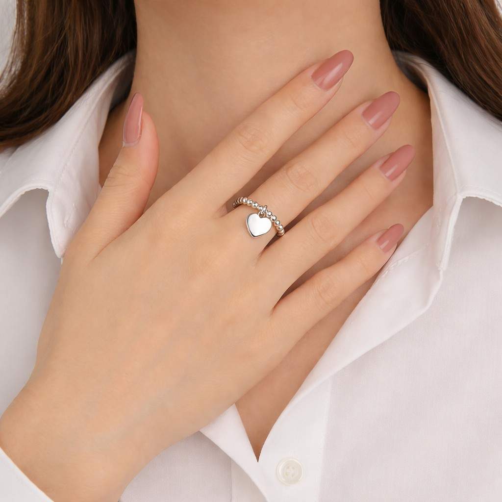 heart ring beaded ring charm ring love ring dainty ring cute ring women ring stackable ring adjustable ring minimalist ring silver ring gold ring heart charm ring