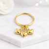 14K Gold Triple Heart Charm Dangle Ring