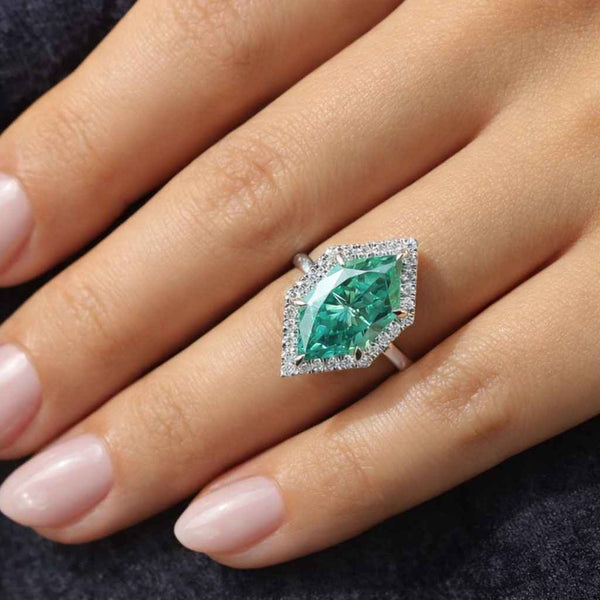 hexagon diamond ring green gemstone ring halo diamond ring rose gold jewelry emerald green ring vintage ring