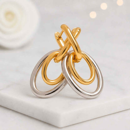 hoop earrings dangle earrings link earrings oval earrings double hoop earrings two tone earrings gold silver earrings drop earrings women earrings fashion earrings everyday earrings modern earrings simple earrings classic earrings polished earrings shiny earrings statement earrings