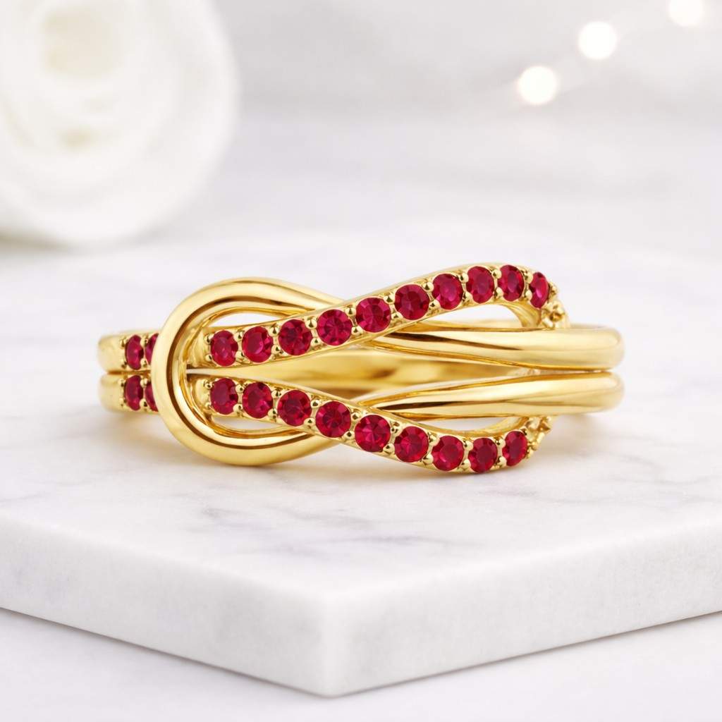 infinity band loop band knot band twisted band crossover band red gemstone band ruby band pave stone band crystal band curved band wrap band designer band fashion band ladies band
