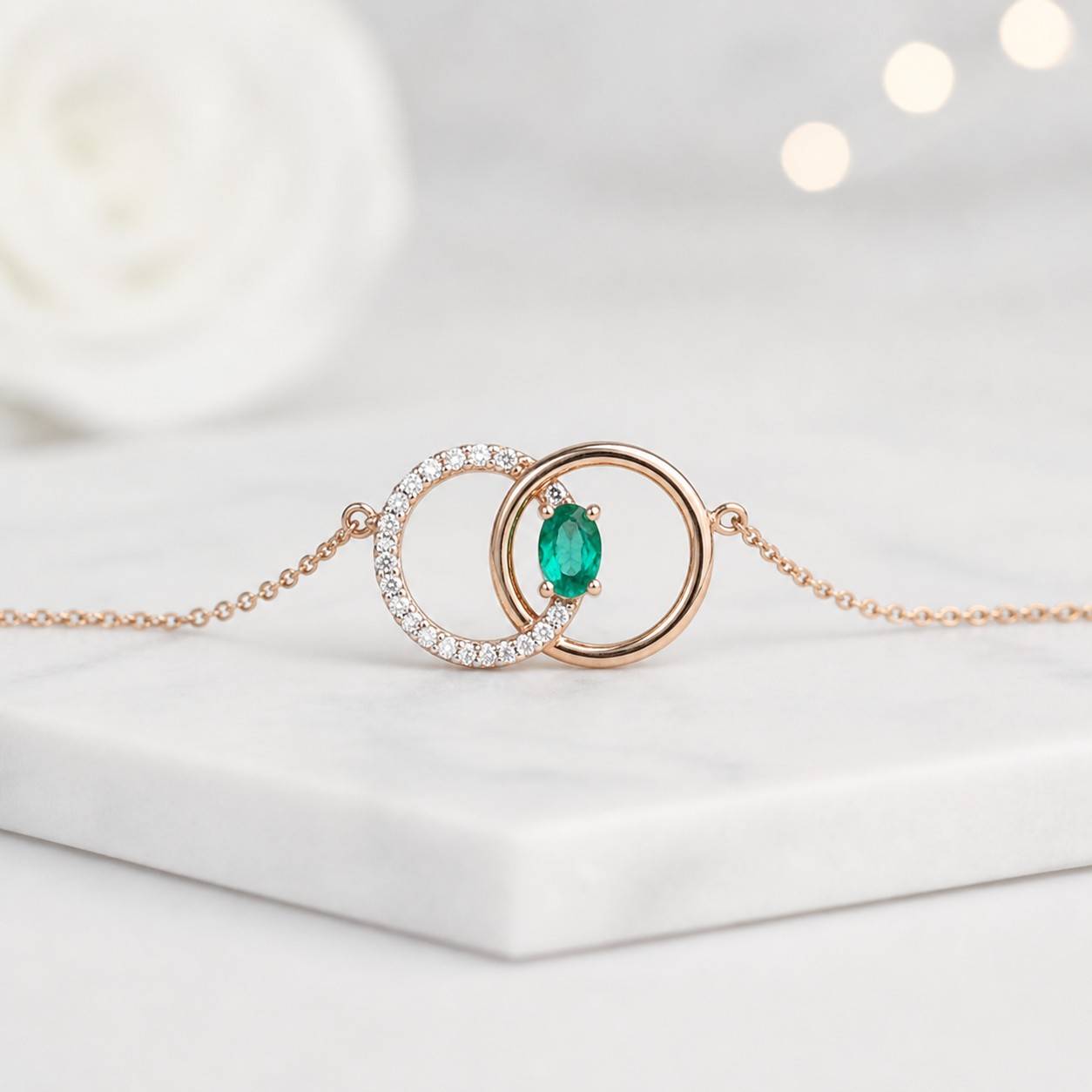 infinity circle necklace twin ring necklace emerald pendant necklace interlocked necklace necklace for women green gemstone pendant fine necklace