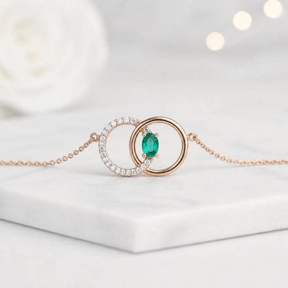 infinity circle necklace twin ring necklace emerald pendant necklace interlocked necklace necklace for women green gemstone pendant fine necklace