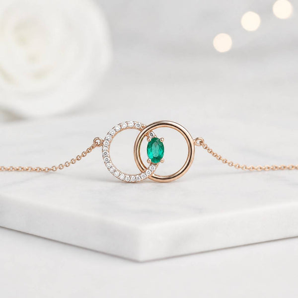 infinity circle necklace twin ring necklace emerald pendant necklace interlocked necklace necklace for women green gemstone pendant fine necklace