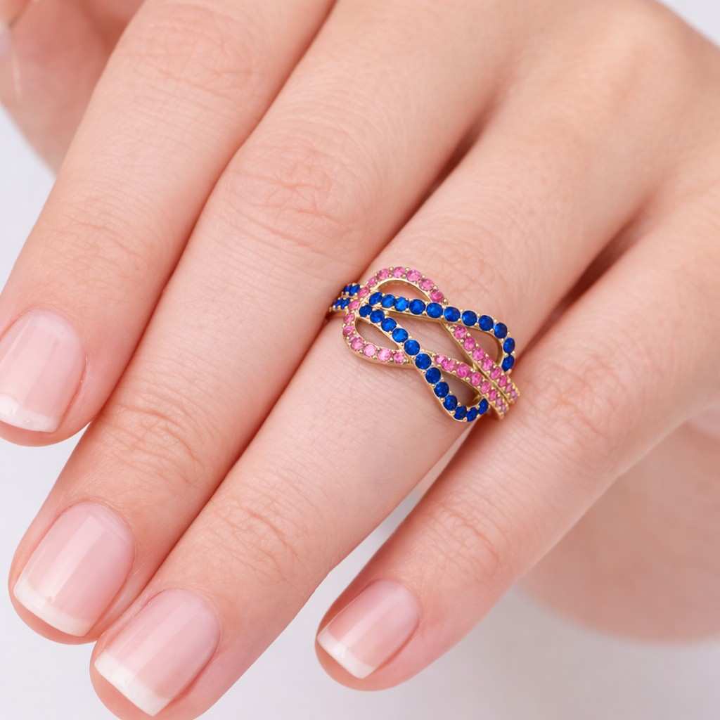 infinity jewelry twisted band crossover band loop design ribbon ring infinity knot pink jewelry blue jewelry gemstone band crystal band women jewelry fashion jewelry modern band stylish ring dainty ring
