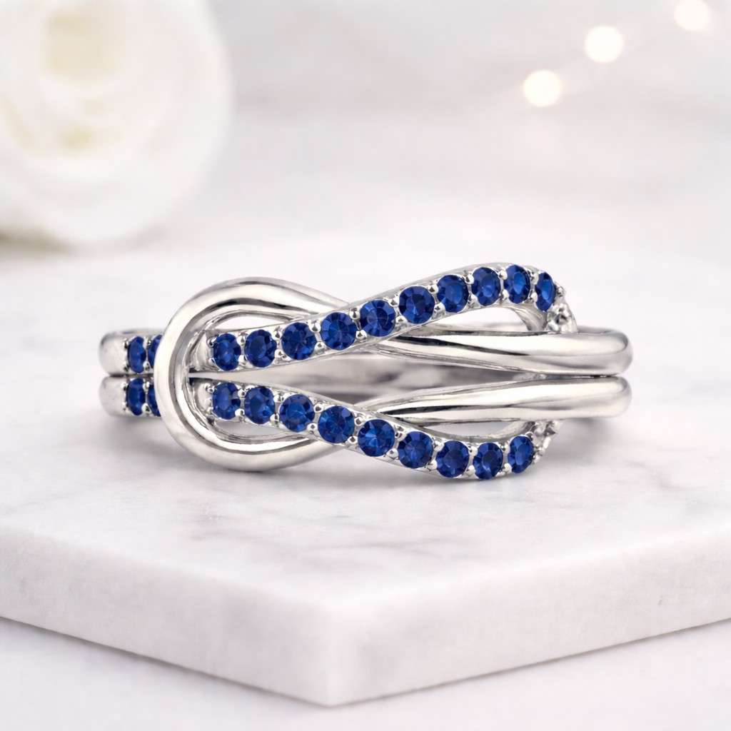 infinity ring blue stone ring silver ring crossover ring twist ring knot ring promise ring women ring statement ring gemstone ring pave ring elegant ring unique ring fashion ring band ring open design ring