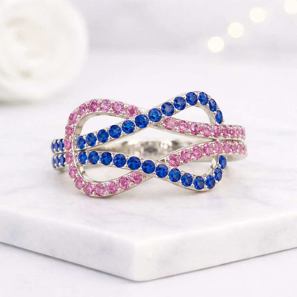 infinity ring pink blue ring crossover ring twisted ring gemstone ring statement ring women ring openwork ring wave ring fashion ring unique ring crystal ring colorful ring stackable ring band ring silver ring