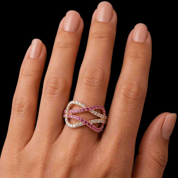 infinity ring pink stone ring crossover ring twisted band ring openwork ring statement ring women ring silver ring crystal ring pave ring fashion ring unique ring elegant ring modern ring trendy ring sparkle ring