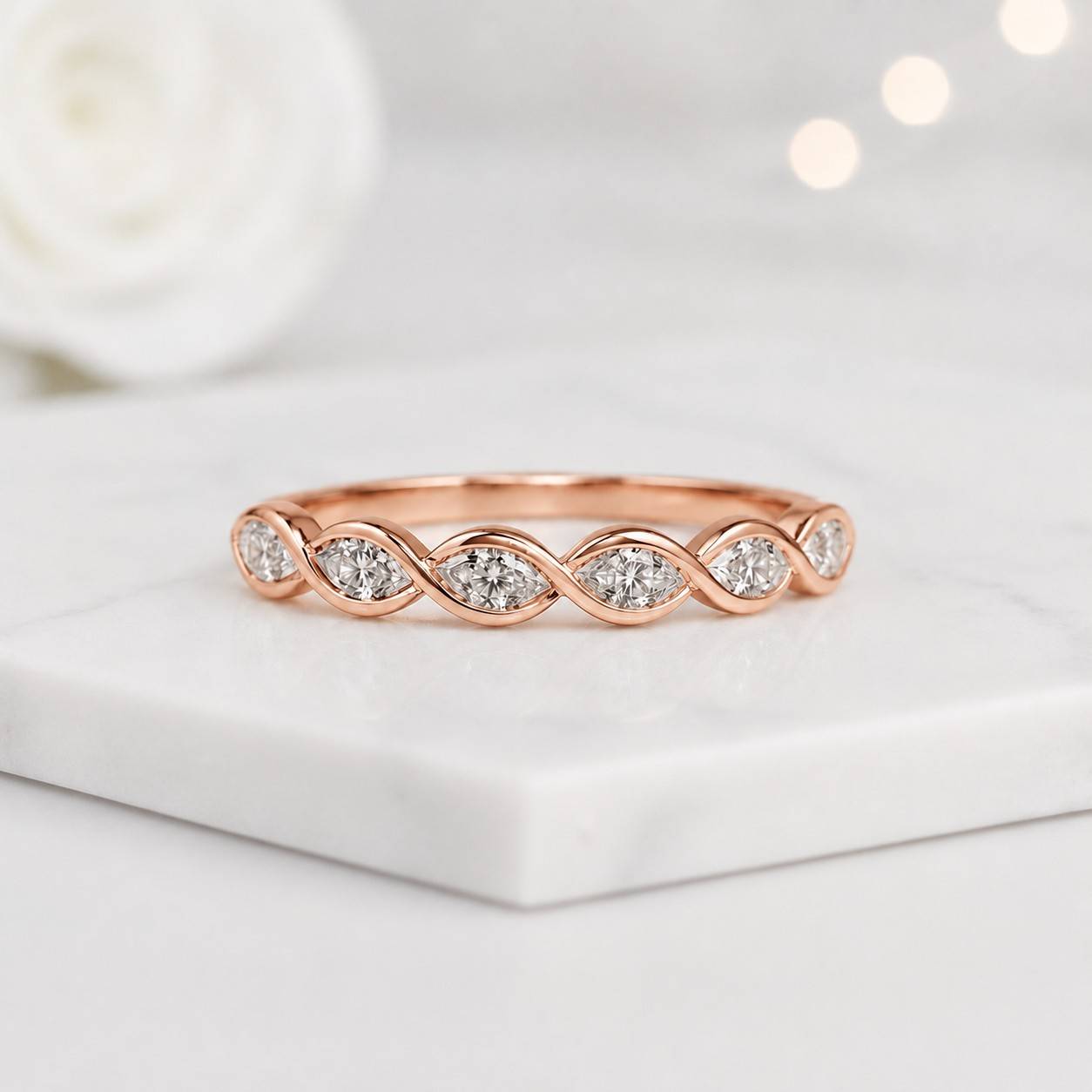 infinity wedding band twisted wedding band curved wedding ring diamond wedding band marquise diamond ring bezel diamond band