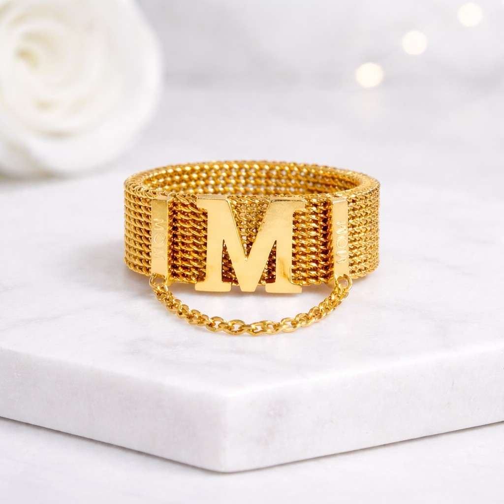 initial ring letter ring monogram ring alphabet ring gold ring mesh ring chain ring statement ring custom initial ring personalized ring women ring fashion ring