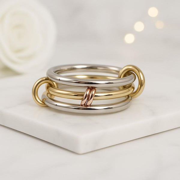 interlocking ring triple band ring rolling ring spinner ring russian ring mixed metal ring stack ring minimalist ring modern ring dainty ring polished ring