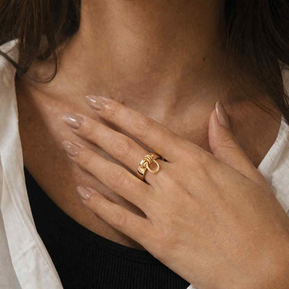 knot band ring loop band ring circle charm ring dangling circle ring gold band ring wide ring band sleek ring design polished band ring statement jewelry stylish ring gift for women jewelry gift unique band ring