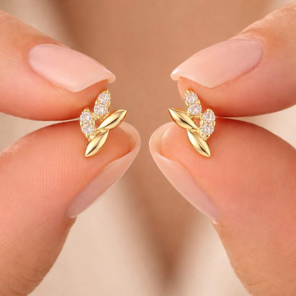 lab created diamond moissanite stud earrings cubic zirconia studs diamond cluster earrings crystal cluster studs gemstone leaf earrings