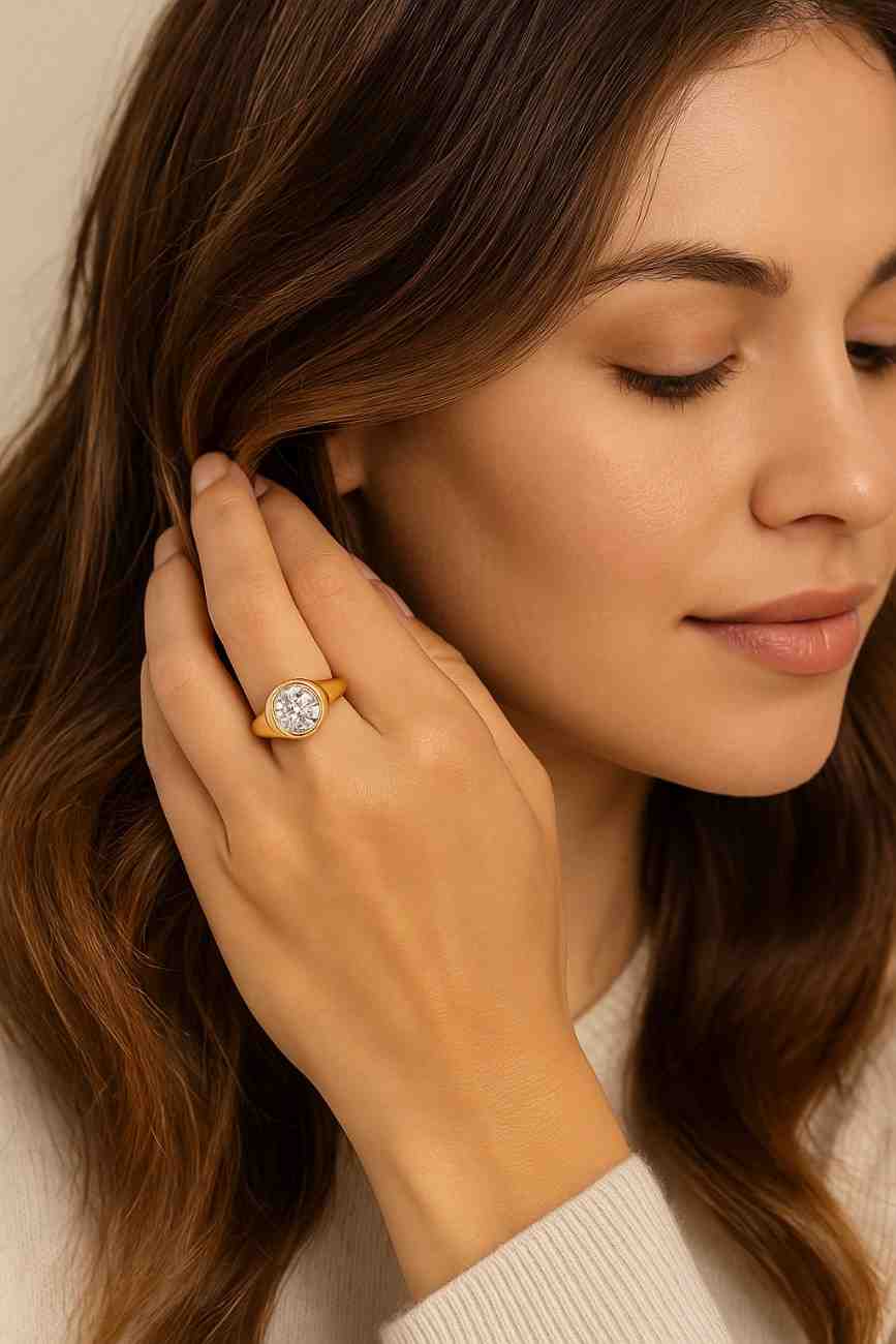 lab diamond ring bezel set ring round diamond ring yellow gold ring solitaire jewelry engagement jewelry wedding ring bridal jewelry