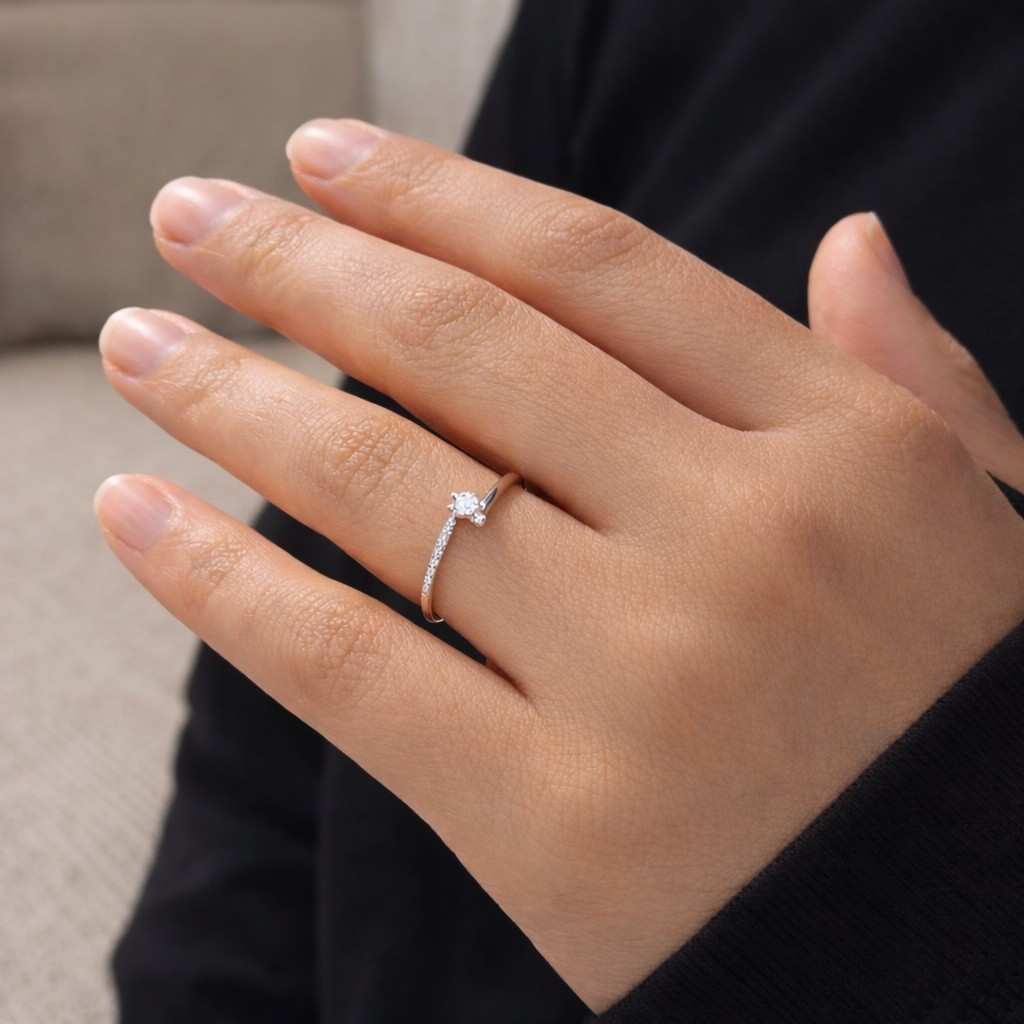 lab diamond ring bypass engagement ring wrap engagement ring open shank ring round solitaire ring curved band ring