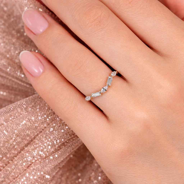 lab diamond ring curved stacking ring bridal ring band crown enhancer ring nesting wedding band chevron wedding ring
