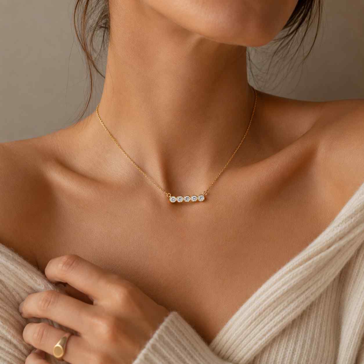lab grown diamond necklace gold diamond necklace bezel diamond necklace five stone