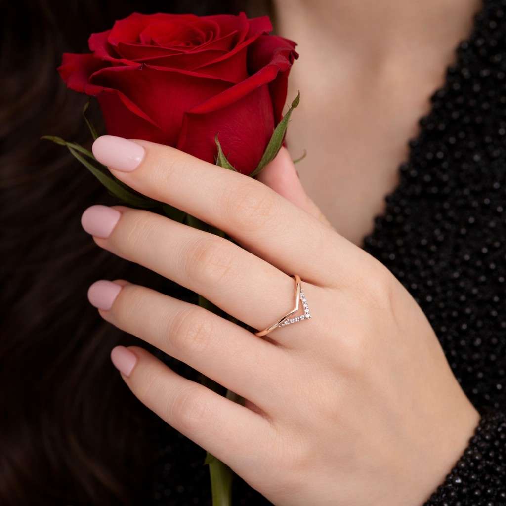 lab grown diamond ring v band ring chevron diamond ring curved diamond band contour stacking ring fitted wedding band