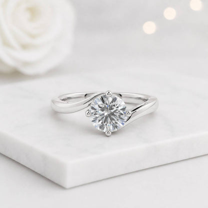 lab grown diamond ring gold engagement ring round solitaire ring twisted band ring