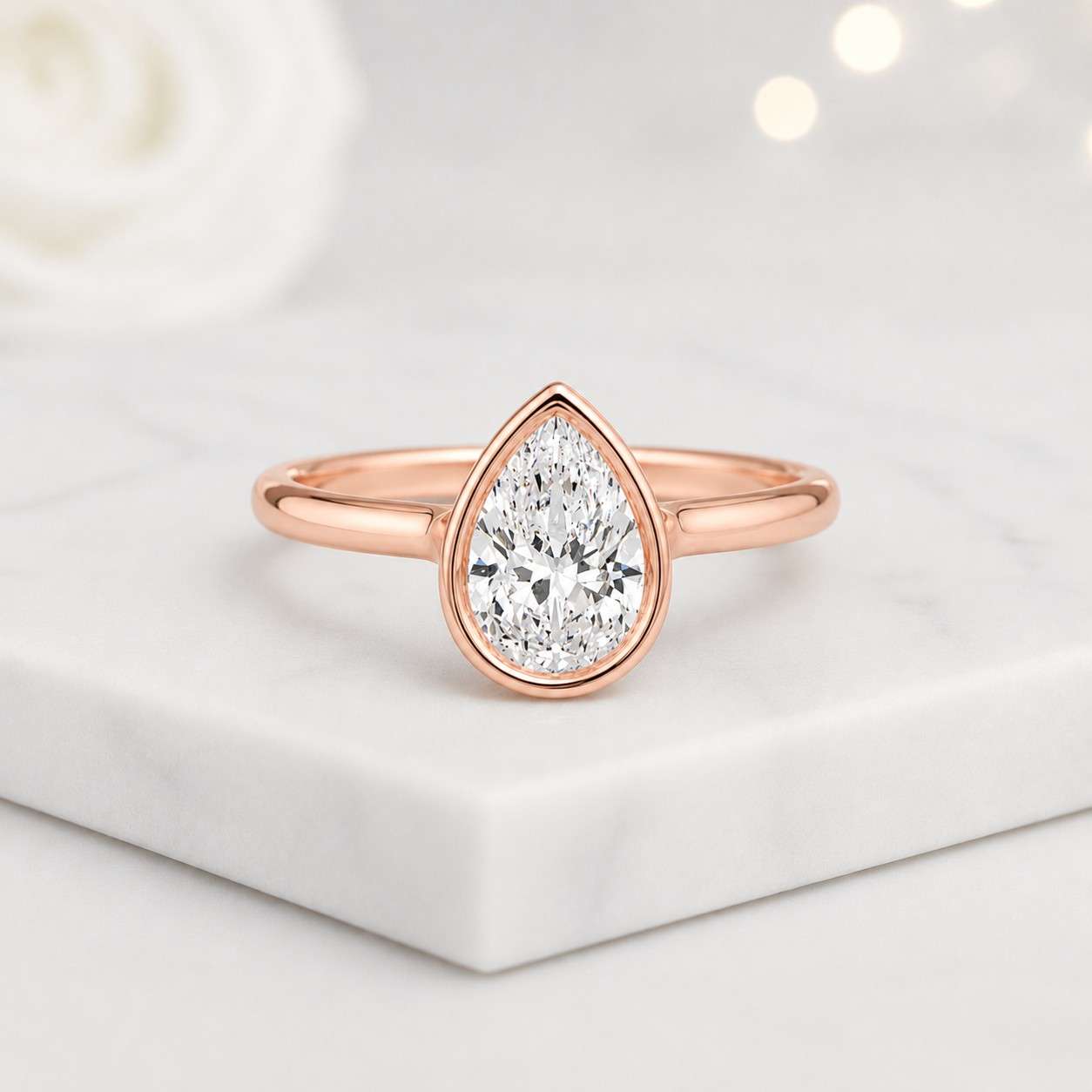 lab grown diamond ring pear engagement ring bezel solitaire ring gold engagement ring