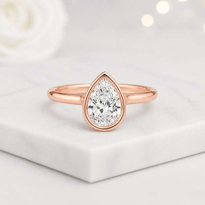 lab grown diamond ring pear engagement ring bezel solitaire ring gold engagement ring