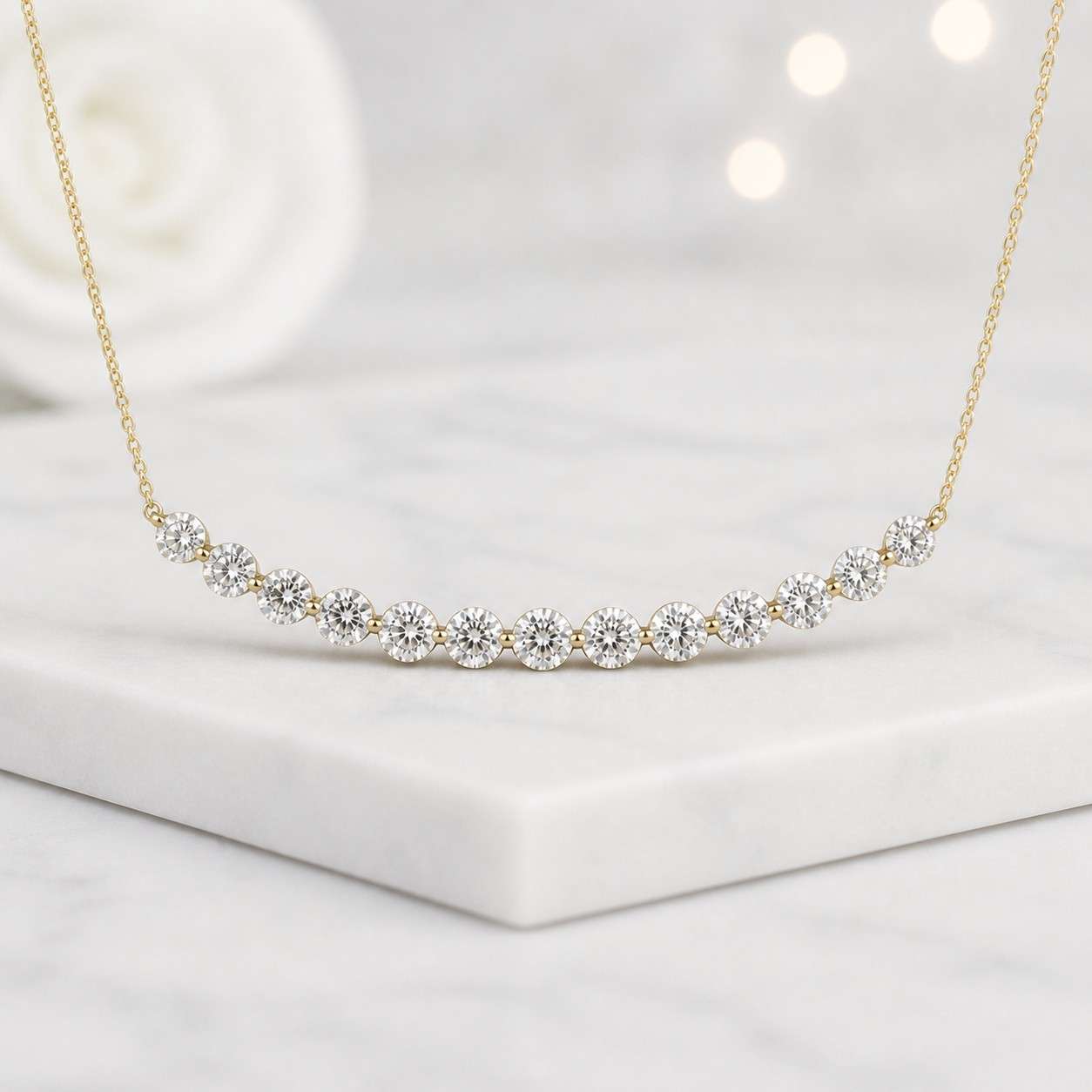 lab grown necklace diamond row necklace curved pendant diamond strand bezel row necklace arc pendant collar necklace