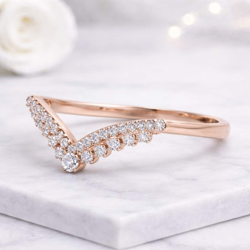 lab grown ring chevron wedding band v wedding ring diamond nesting ring matching band bridal ring band