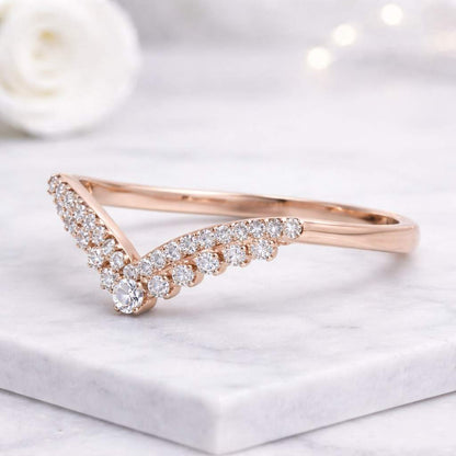 lab grown ring chevron wedding band v wedding ring diamond nesting ring matching band bridal ring band