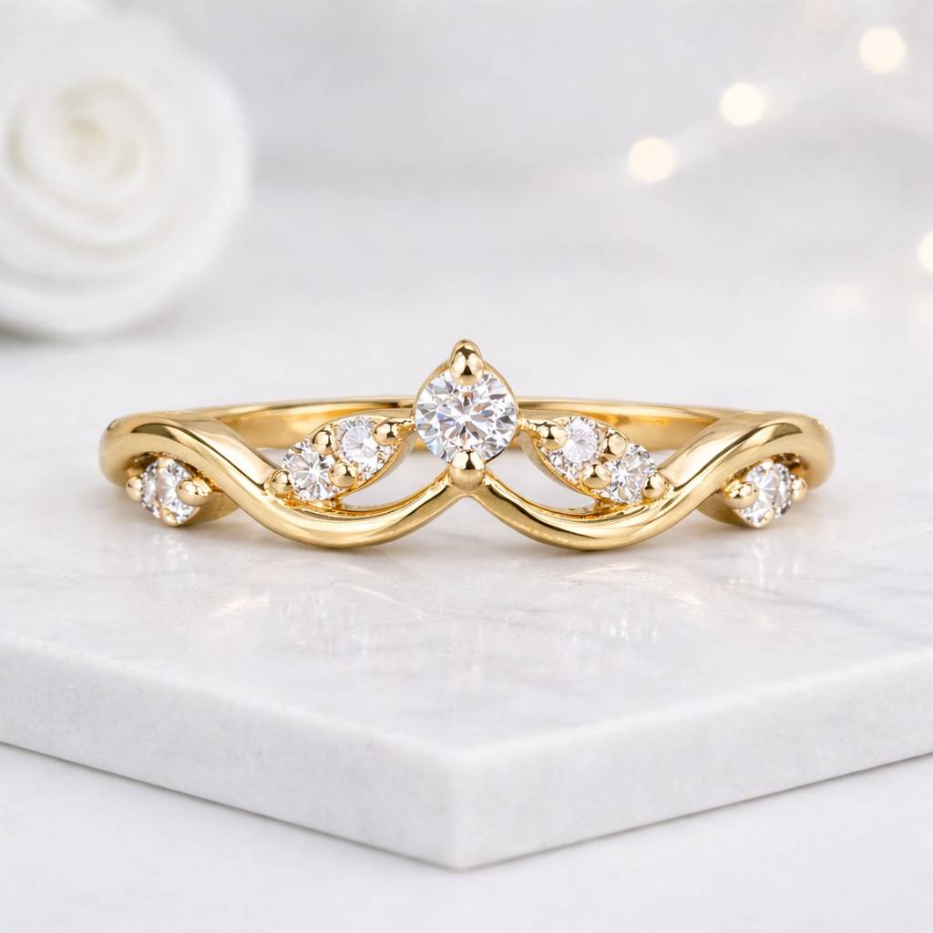 lab grown ring curved ring wedding band chevron ring v ring crown ring stacking ring nesting ring contour ring