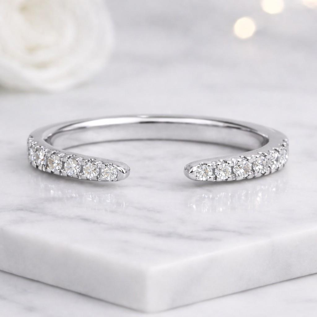 lab grown ring lab diamond ring open engagement ring bypass ring pave band thin wedding band contour wedding band