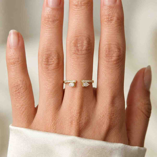 lab grown ring pear cut ring open wrap ring yellow gold ring diamond cuff ring double pear ring fine ring delicate jewelry luxury ring